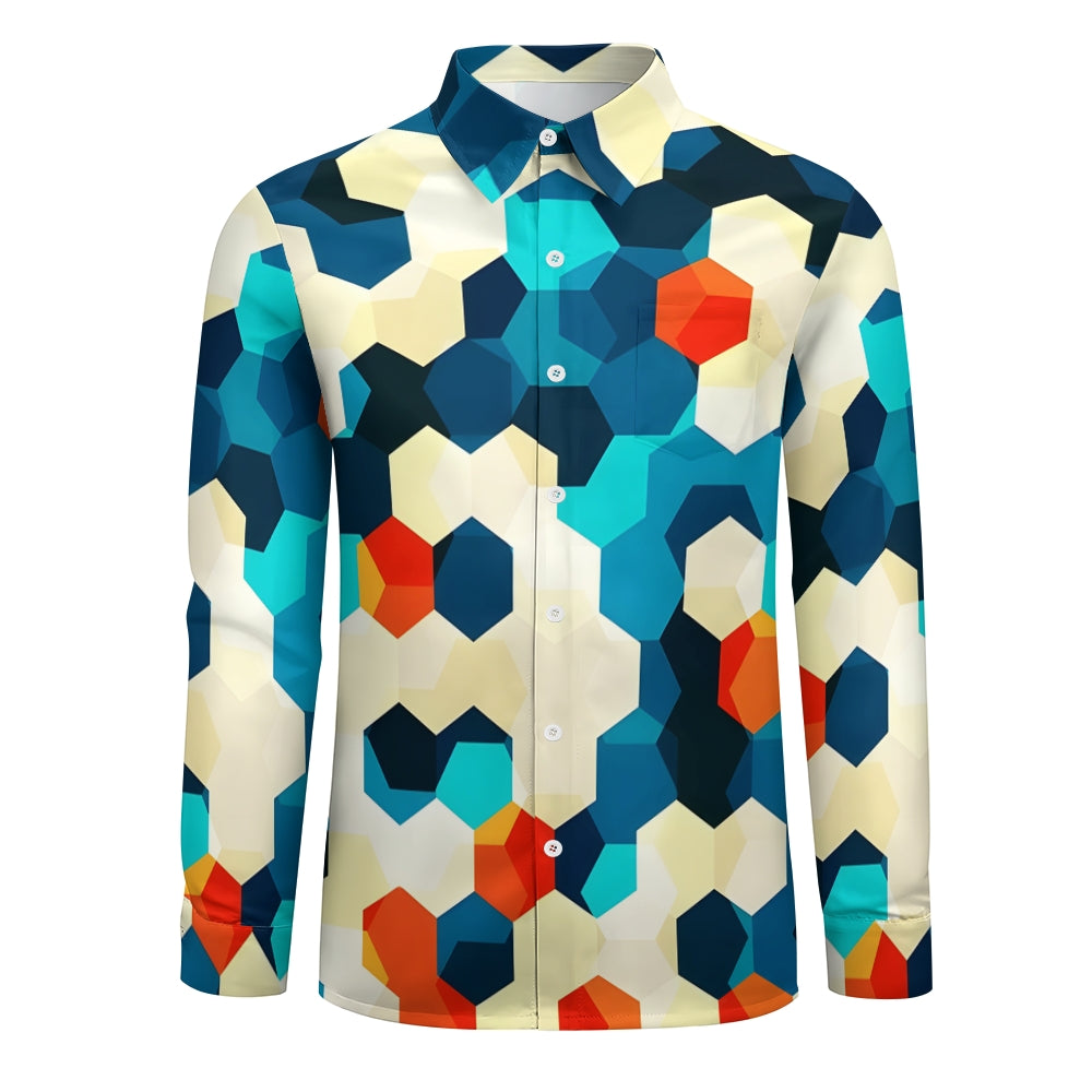 Men's Vintage Geometric Print Long Sleeve Shirt 2409000403