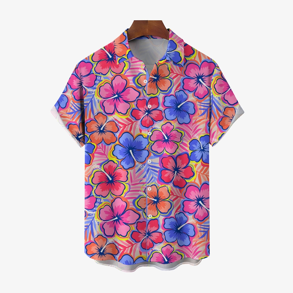 Tropical Flowers Bamboo Hemp Oversized Short Sleeve Shirt 2409000348