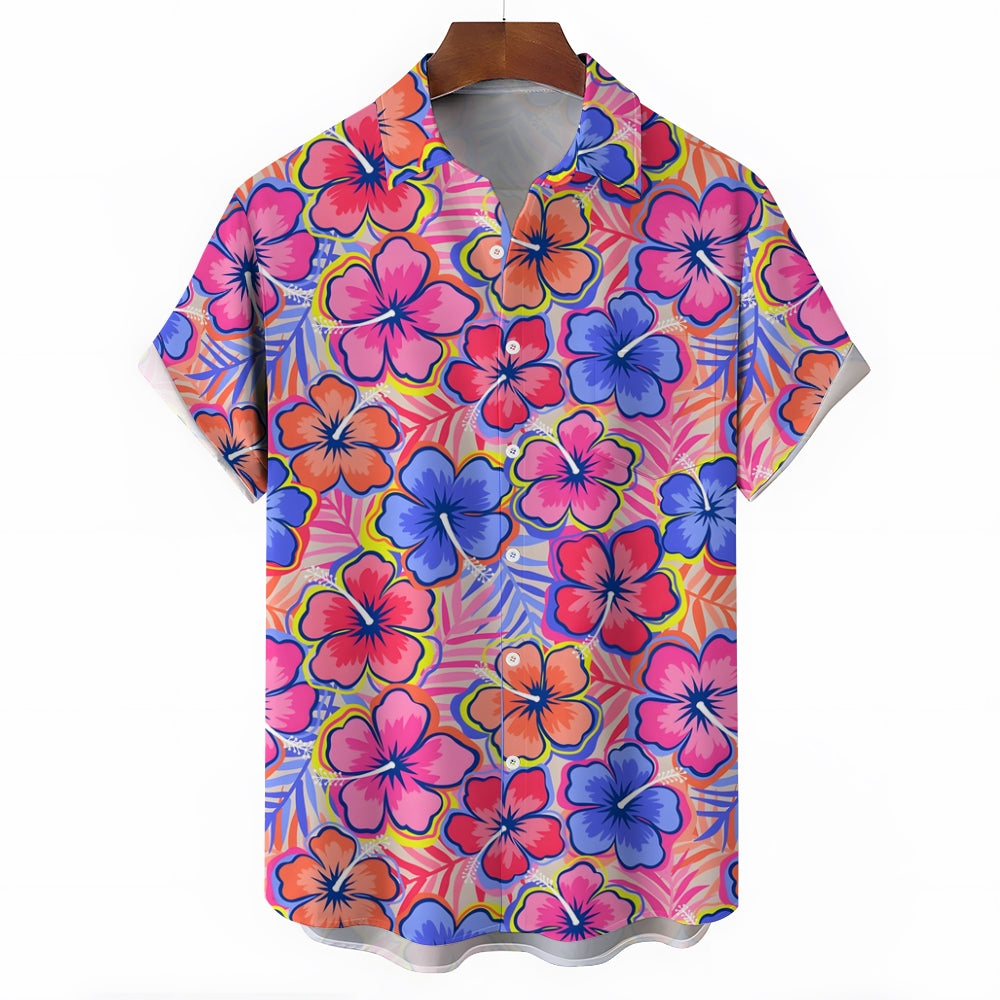 Tropical Flowers Bamboo Hemp Oversized Short Sleeve Shirt 2409000348