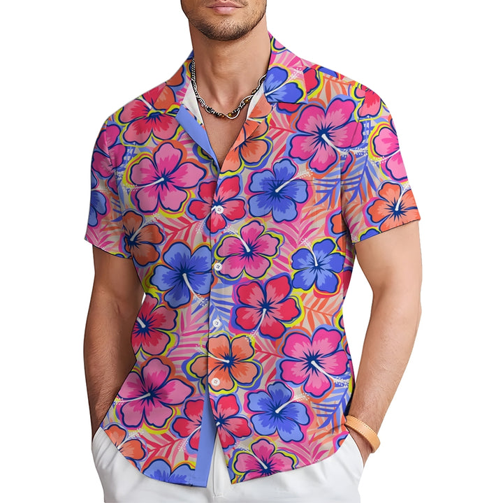 Tropical Flowers Bamboo Hemp Oversized Short Sleeve Shirt 2409000348