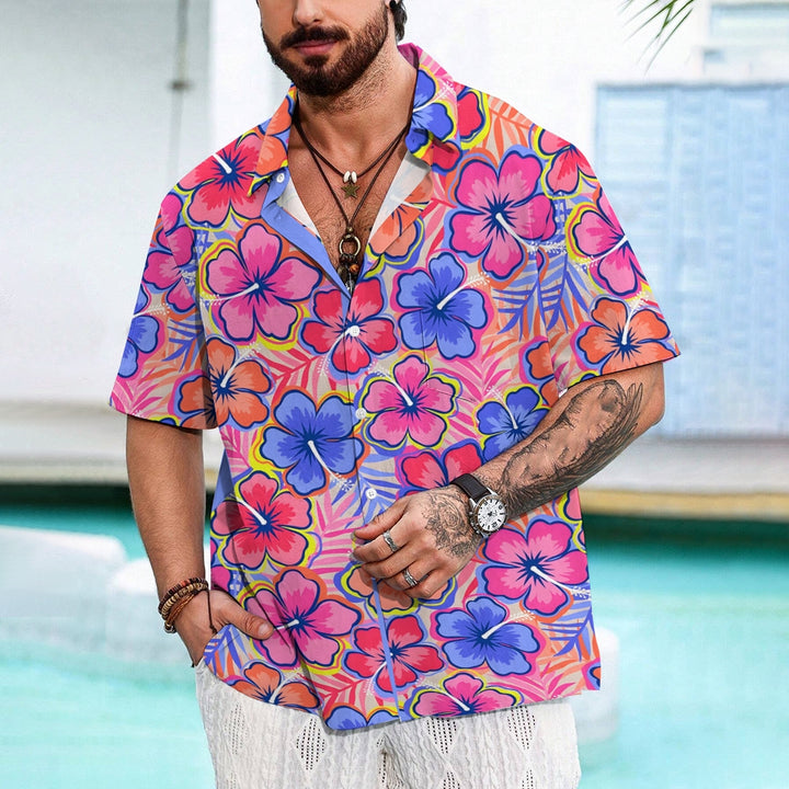 Tropical Flowers Bamboo Hemp Oversized Short Sleeve Shirt 2409000348