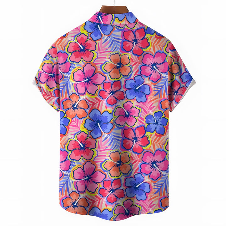 Tropical Flowers Bamboo Hemp Oversized Short Sleeve Shirt 2409000348