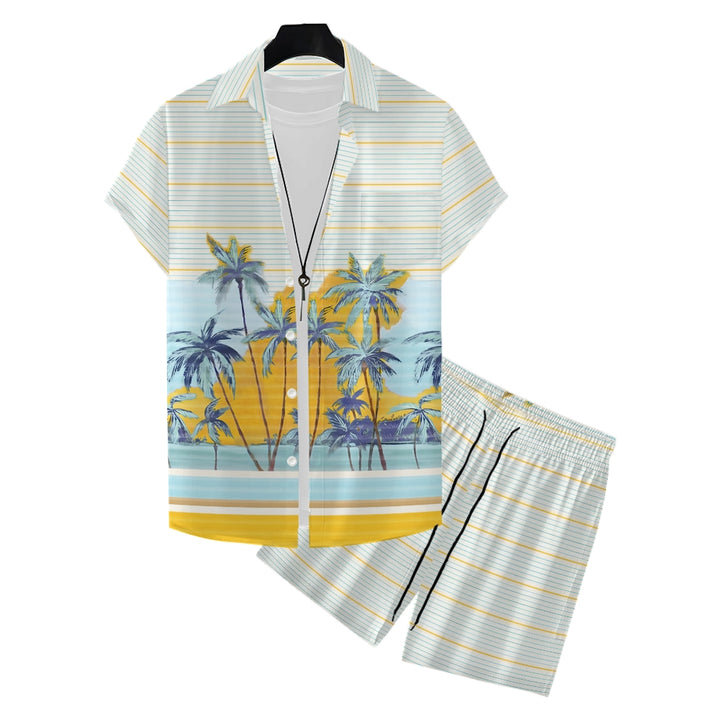 Men's Hawaiian Coconut Stripes Print Beach Two-Piece Suit 2403000603