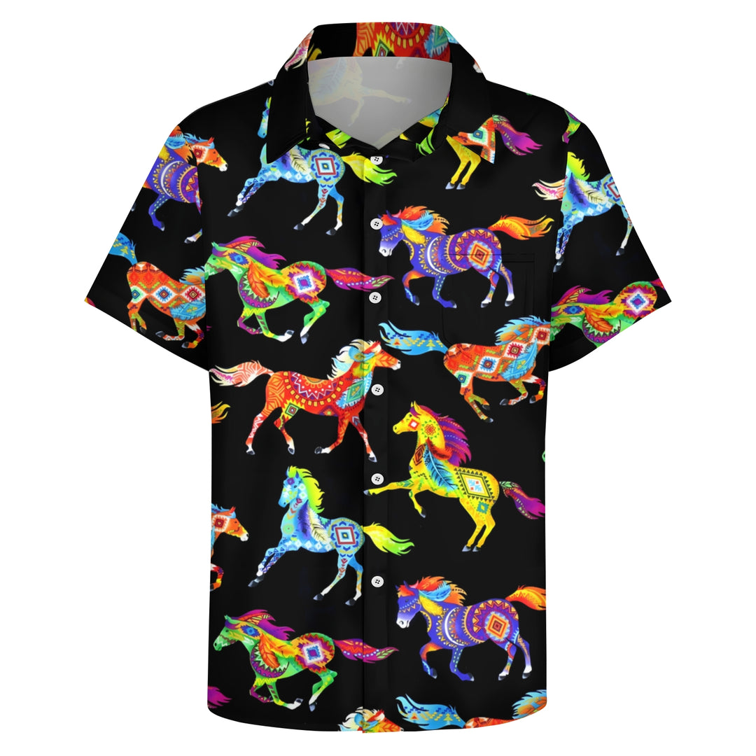 Men's Running Horse Art Print Casual Short Sleeve Shirt 2404000064