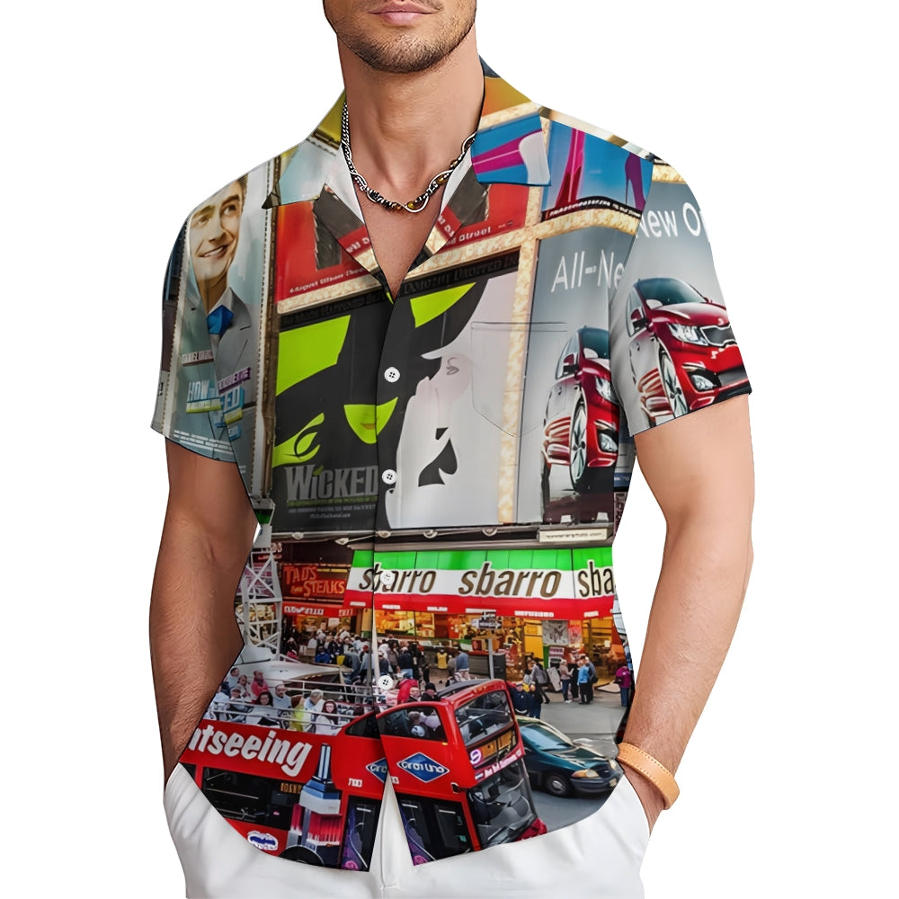 Times Square At Night Oversized Short Sleeve Shirt 2407002898