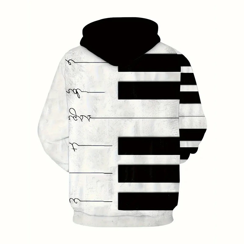 Men's Color Blocking Piano Keys Print Hooded