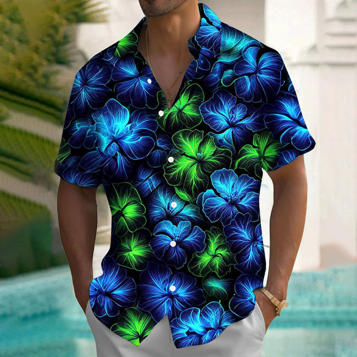 Retro Gradient Floral 3D Digital Print Short Sleeve Shirt 2408004580