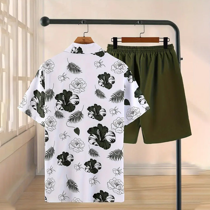 Men's Tropical Paradise Leaf Print 2Pcs Outfit Set