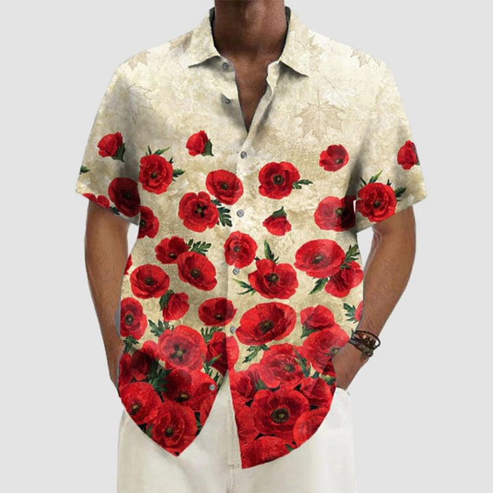 Vintage Rose Pattern Shirt Plus Size Men's Shirt