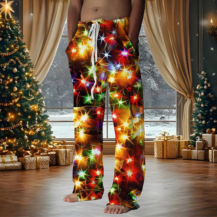 Men's Christmas Sparkly Glittery Drawstring Elastic Waist Pants