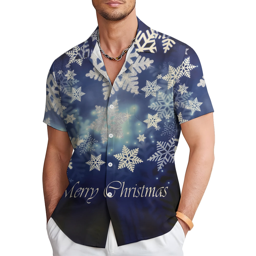 Merry Christmas Snowflakes Casual Short Sleeve Shirt 2411013100