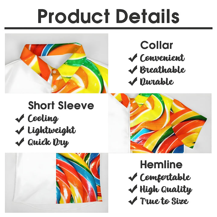 Rainbow Lollipop Print Casual Oversized Short Sleeve Shirt 2407003487