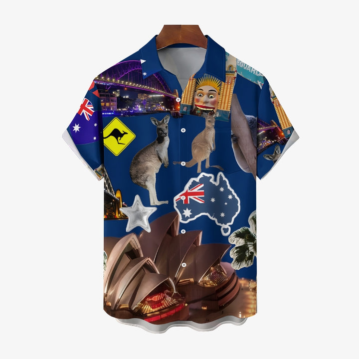 Australia Day Holiday Prints Casual Short Sleeve Shirt 2412001442