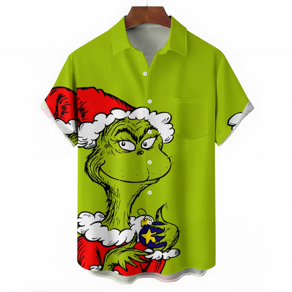 Christmas Green Monster Cartoon Casual Large Size Short Sleeve Shirt 2407004226