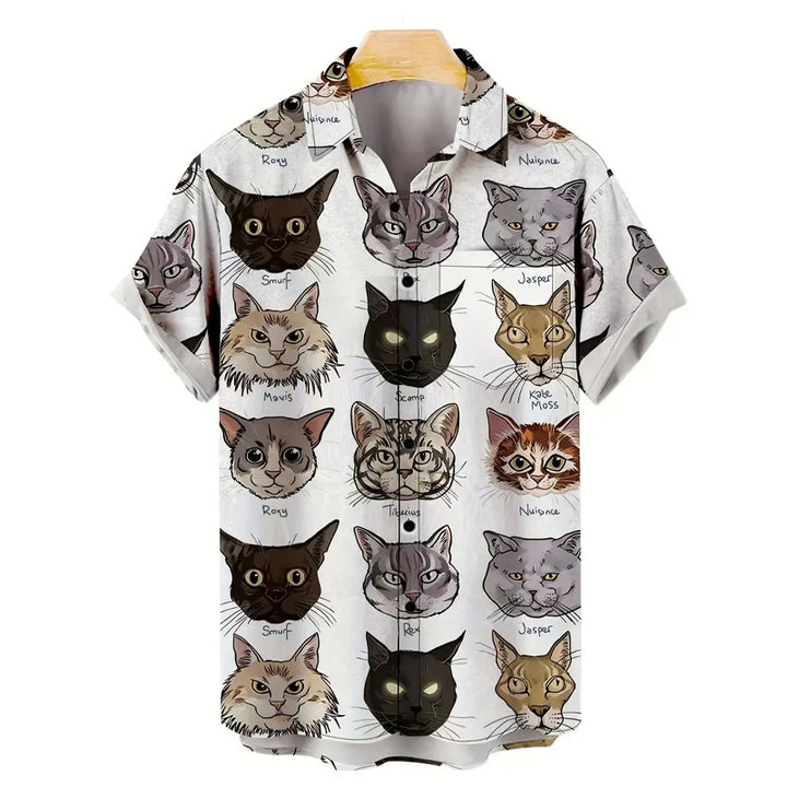 Men's Cat 3D Print Casual Short Sleeve Shirt 2405002335