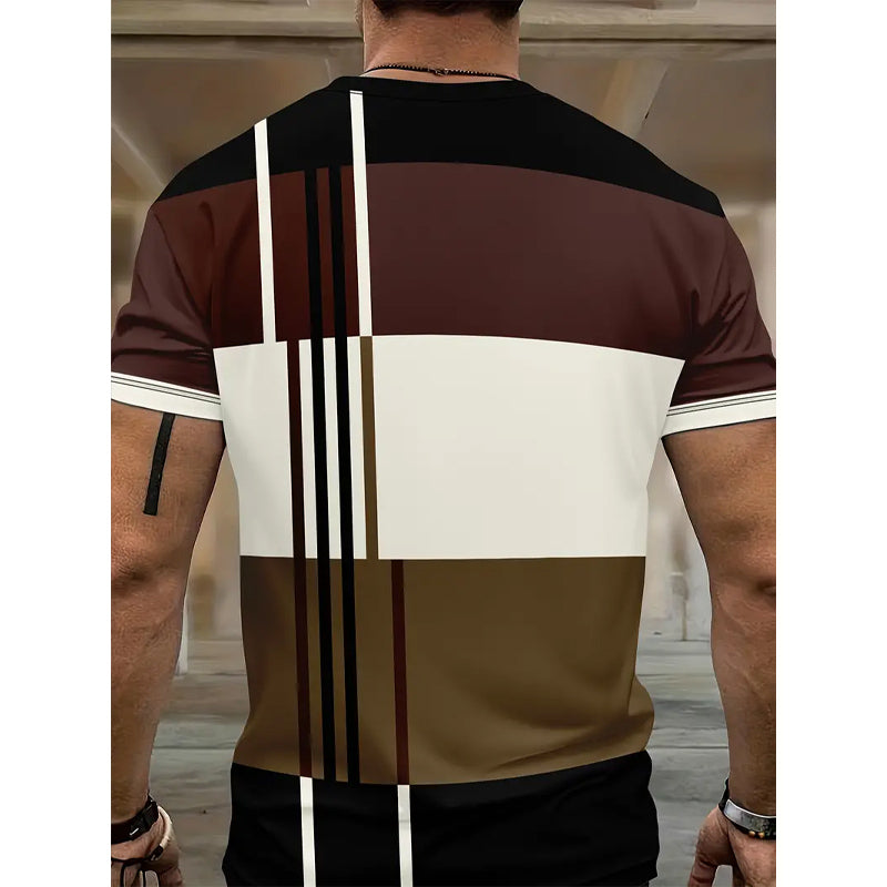 Mens Colorblock Print Short Sleeve T-shirt & Shorts Set