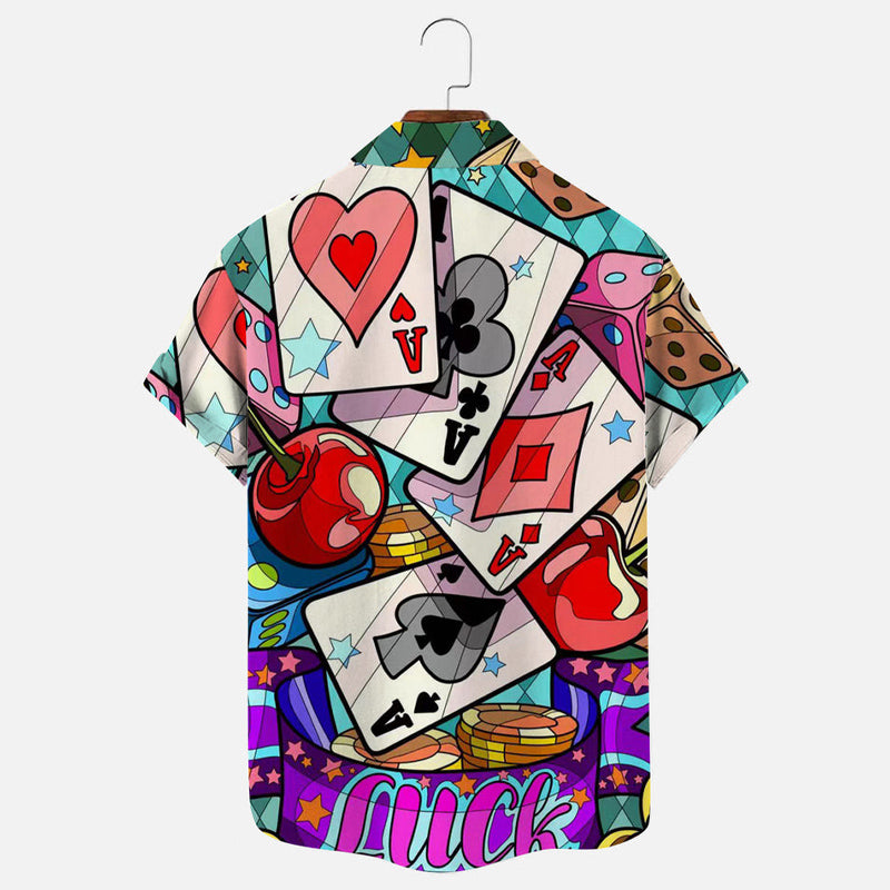 Men's Lucky Playing Card Print Casual Short-sleeved Shirt