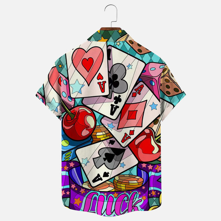 Men's Lucky Playing Card Print Casual Short-sleeved Shirt