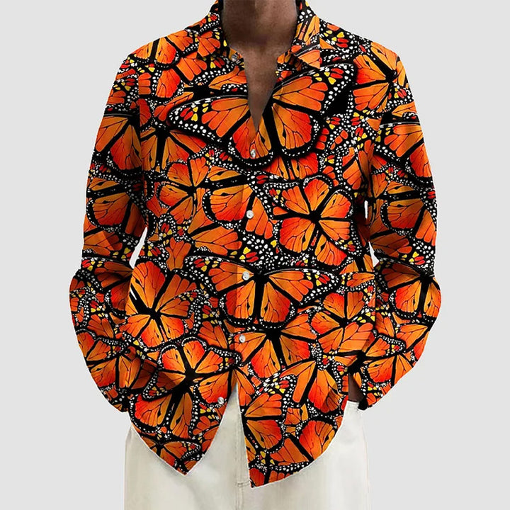 Men's Shirt Butterfly Print Casual Vacation Long Sleeve Shirt