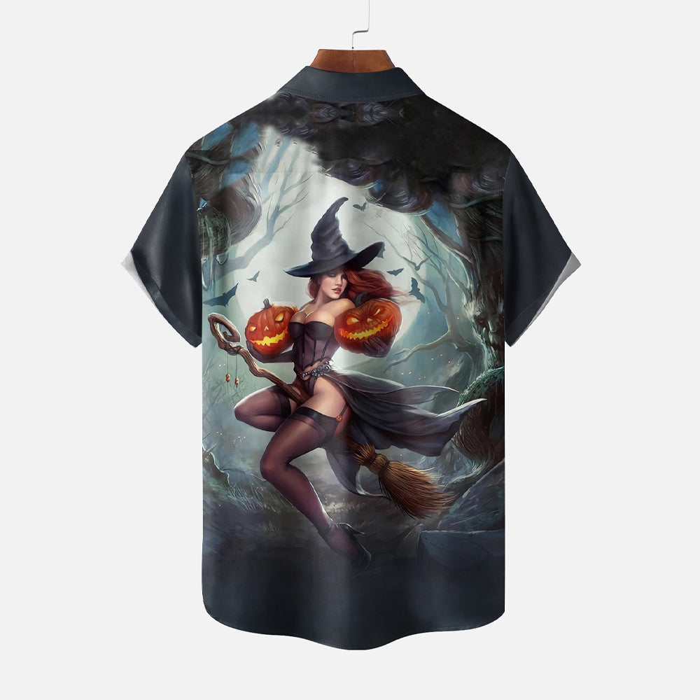 Halloween print button short-sleeved shirt