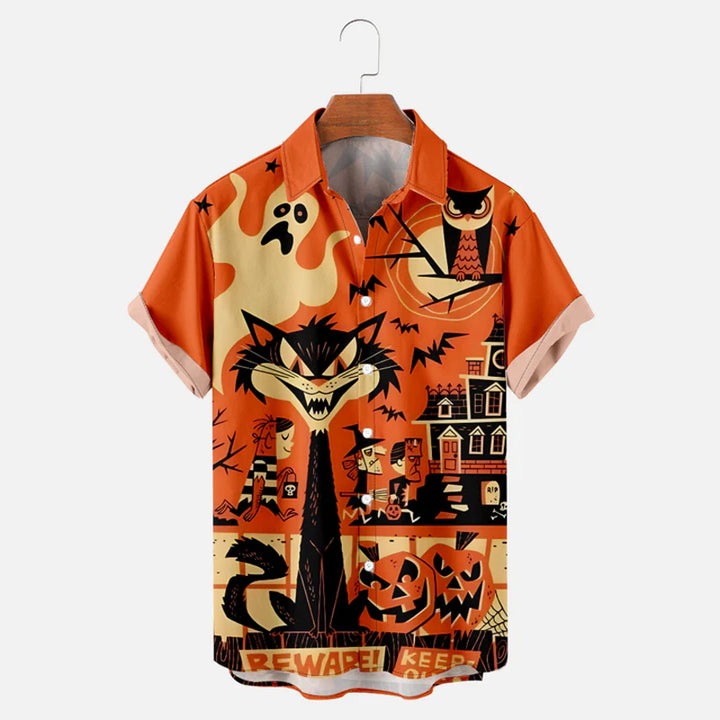 Men's Halloween Trick or Treat Cat Ghost Pumpkin Shirt