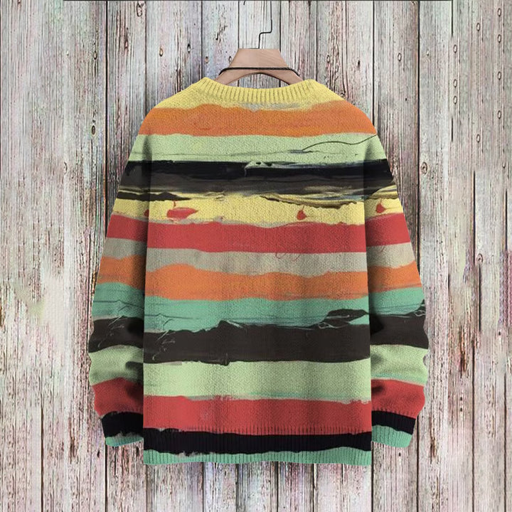 Simple Striped Art Knit Pullover Print Casual Sweatshirt