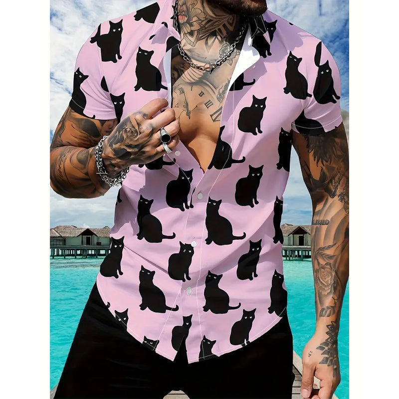 Men's Cat 3D Print Casual Short Sleeve Shirt 2405002335