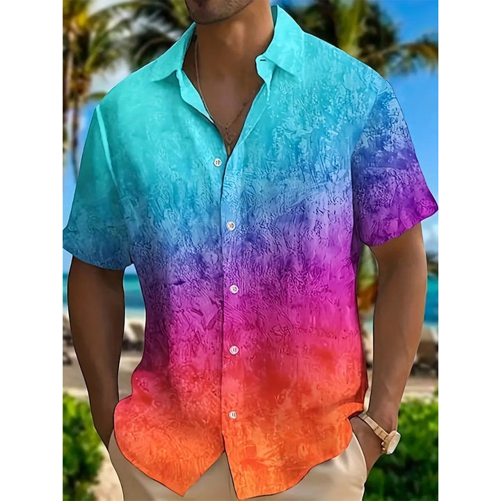 Men's Vibrant Gradient Rainbow Graphic Print Classic Lapel Shirt