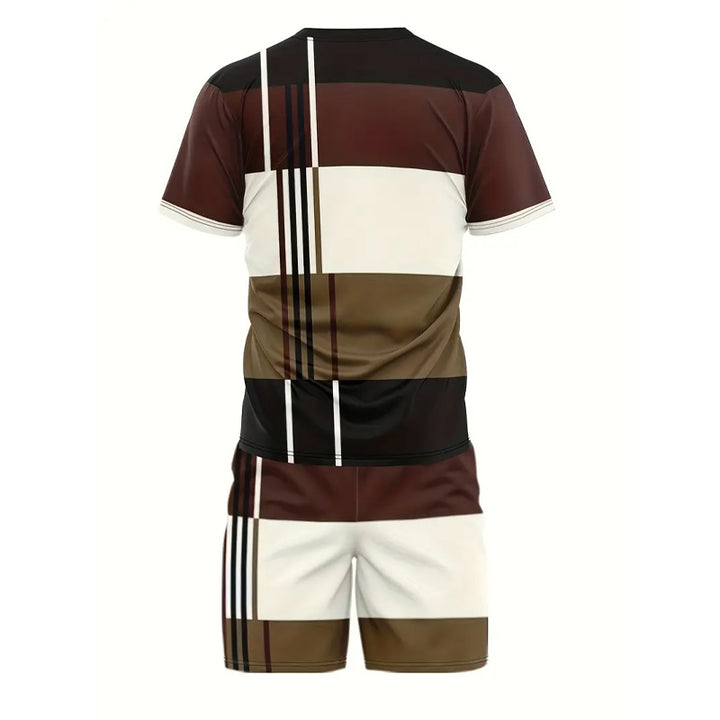 Mens Colorblock Print Short Sleeve T-shirt & Shorts Set