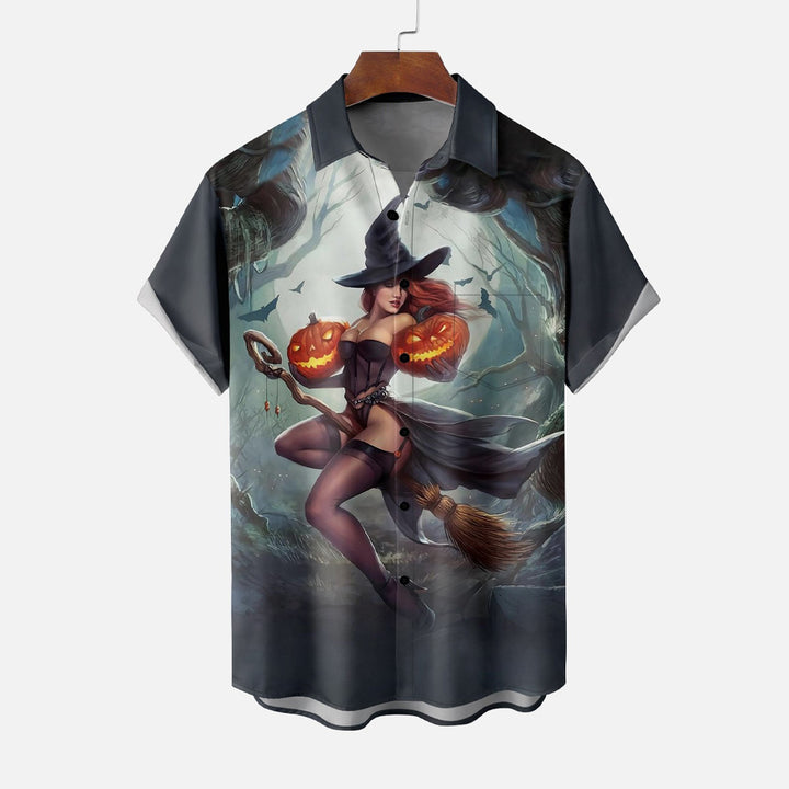 Halloween print button short-sleeved shirt