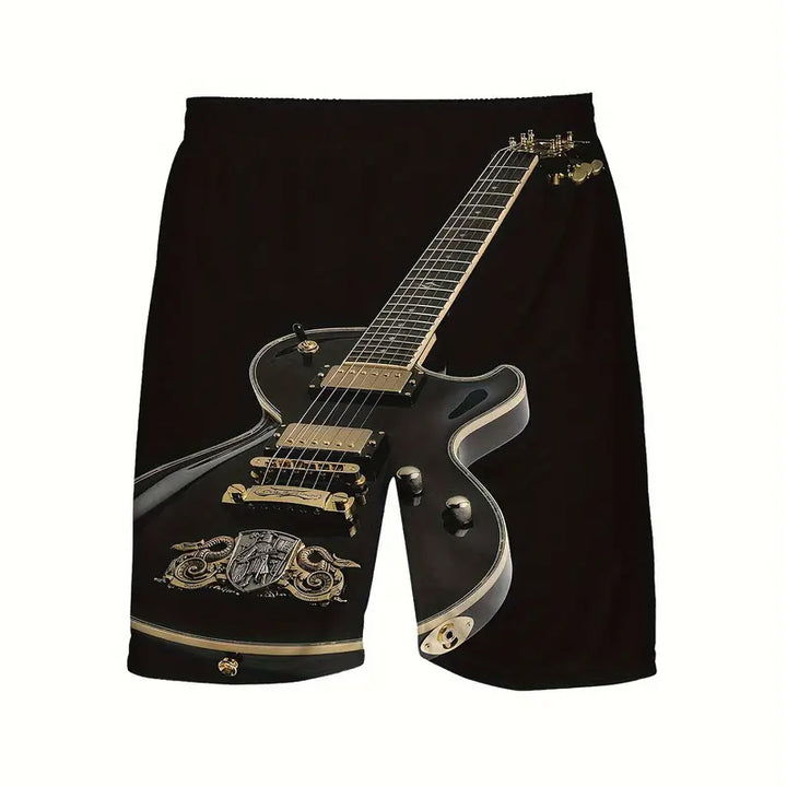 Men's 3D Guitar Pattern Print Summer Outfit 2-piece Set