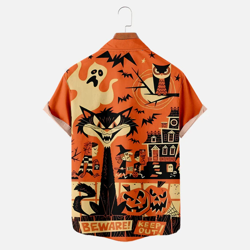 Men's Halloween Trick or Treat Cat Ghost Pumpkin Shirt