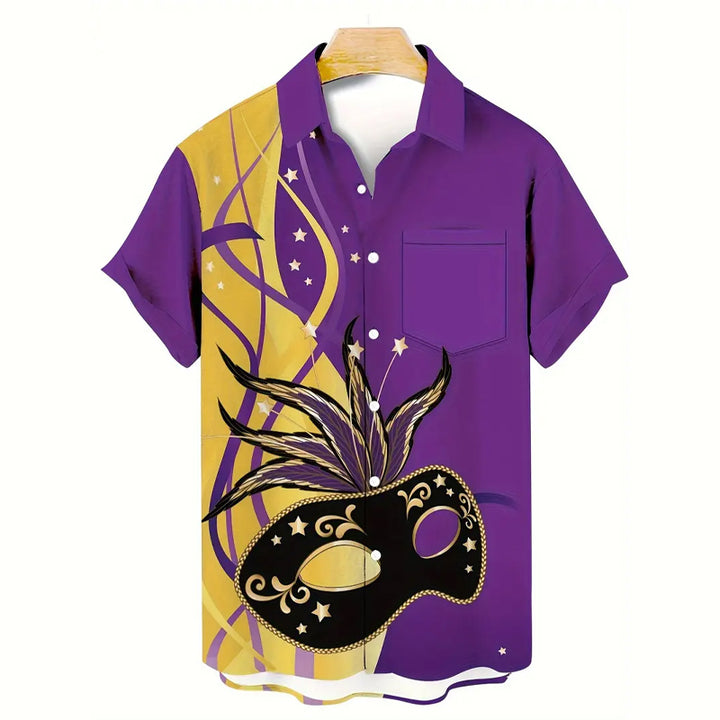 Men's Party Mask Graphic Print Short Sleeve Shirt