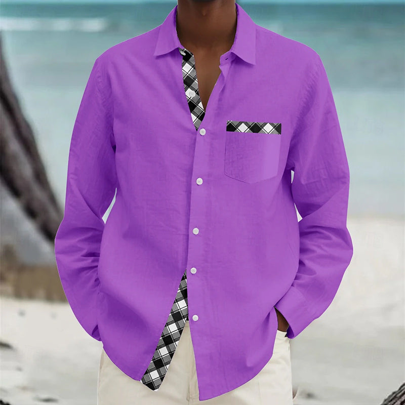 Men's Hawaiian Casual Button Up Long Sleeve Shirt