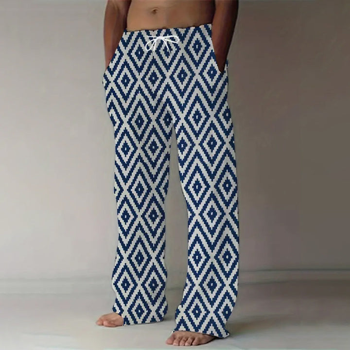 Men's Allover Rhombus Print Pants With Drawstring