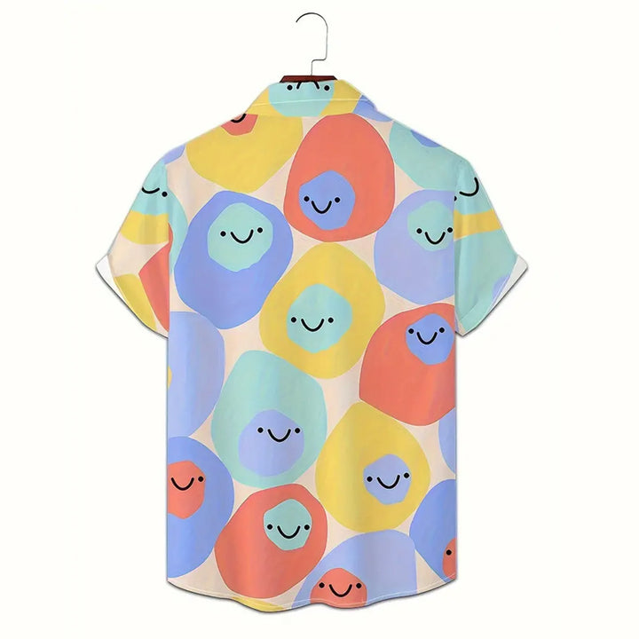 Men's Color Block Cartoon Smile Faces Pattern Shirt