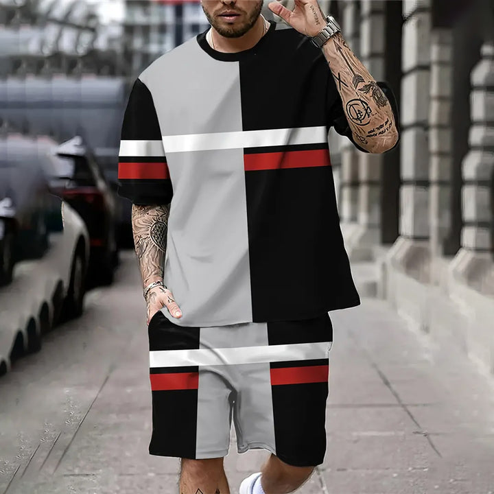 Men's Trendy Color Blocked Summer Outfit 2-piece Set