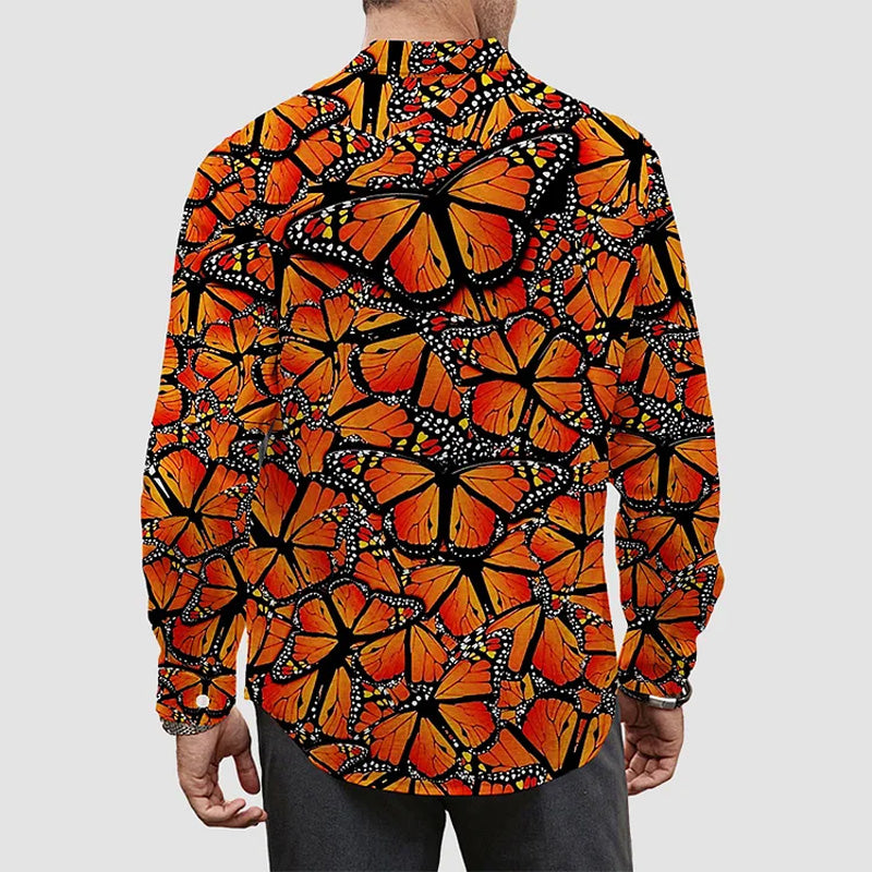 Men's Shirt Butterfly Print Casual Vacation Long Sleeve Shirt