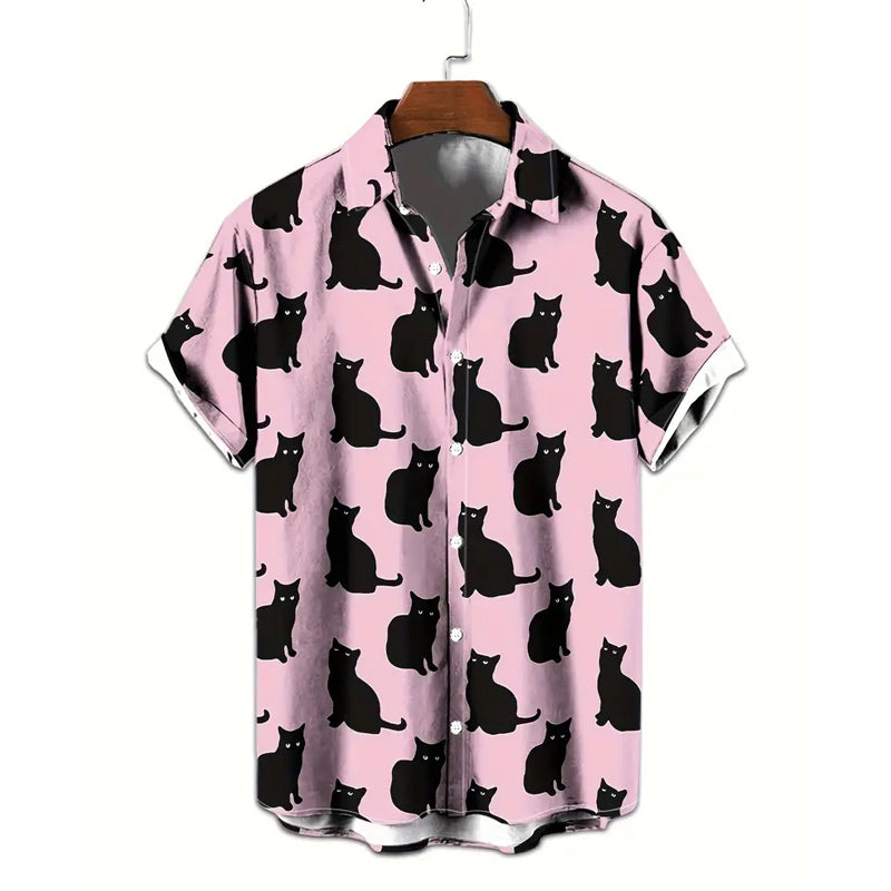 Men's Cat 3D Print Casual Short Sleeve Shirt 2405002335