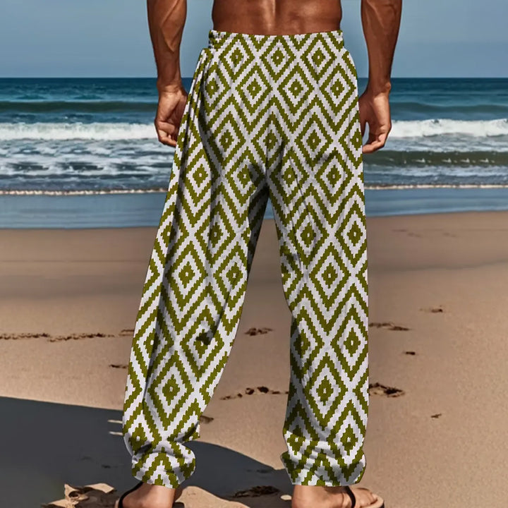 Men's Allover Rhombus Print Pants With Drawstring