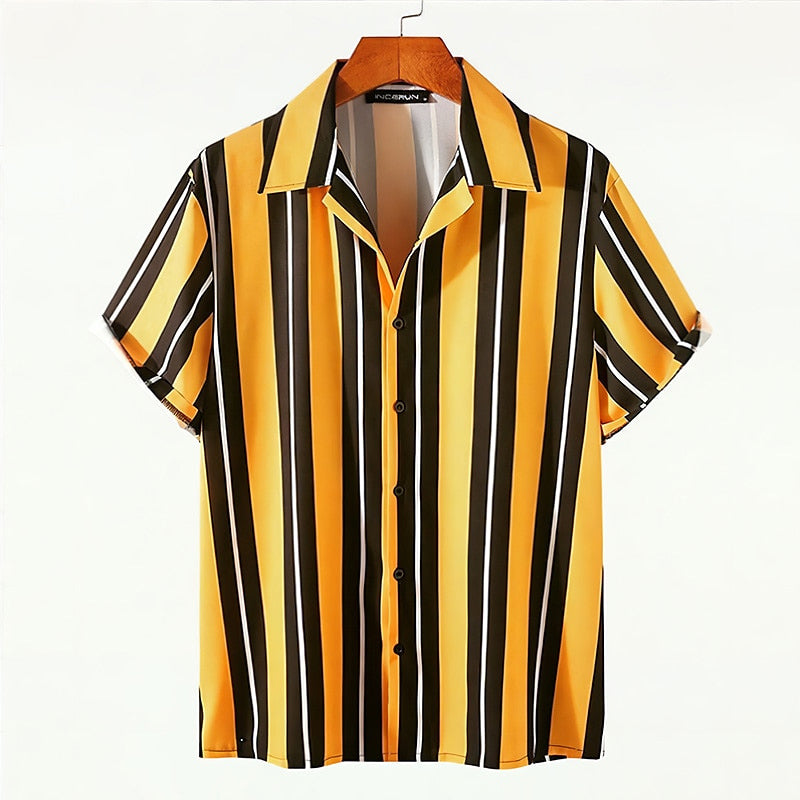 Men's Stripes Lapel Casual Short Sleeve Shirt 2408004162