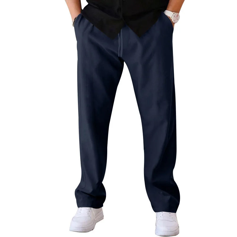 Men Casual Loose Drawstring Wide Leg Straight Trousers