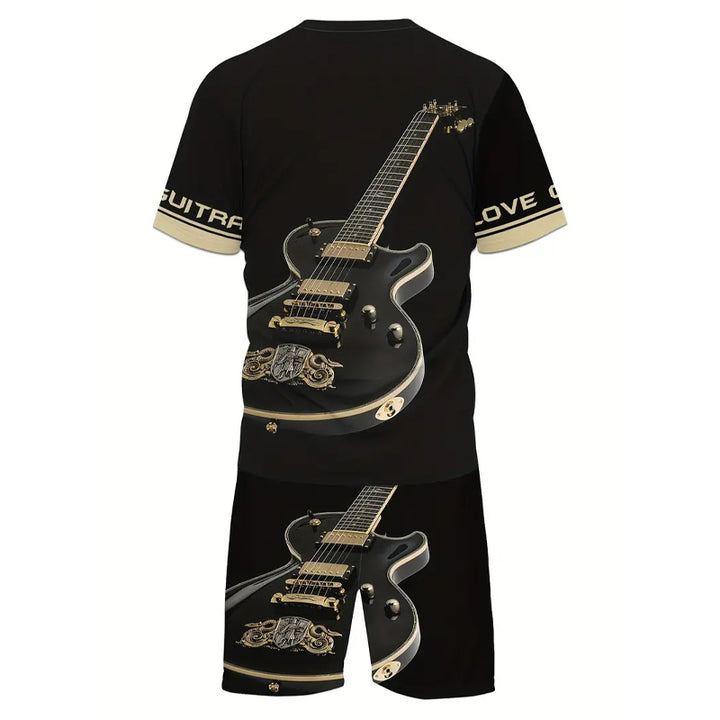 Men's 3D Guitar Pattern Print Summer Outfit 2-piece Set