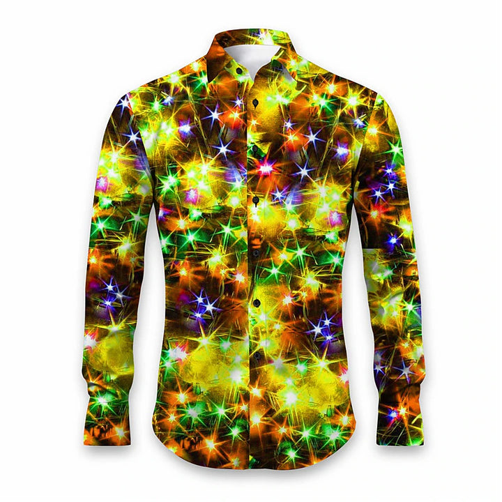Holiday Gold Neon Men's Long Sleeve Shirts Stretch Plus Size Drama Costume Button Shirts 2310000911