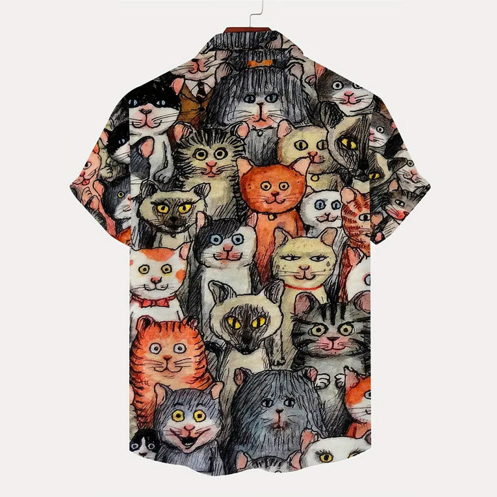 Men's Cat 3D Print Casual Short Sleeve Shirt 2405002335