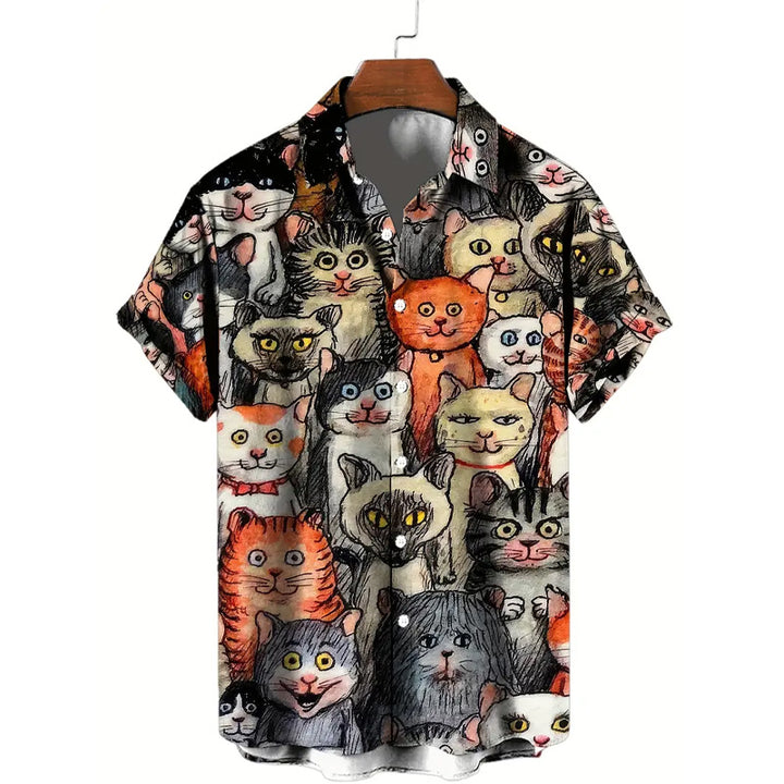 Men's Cat 3D Print Casual Short Sleeve Shirt 2405002335