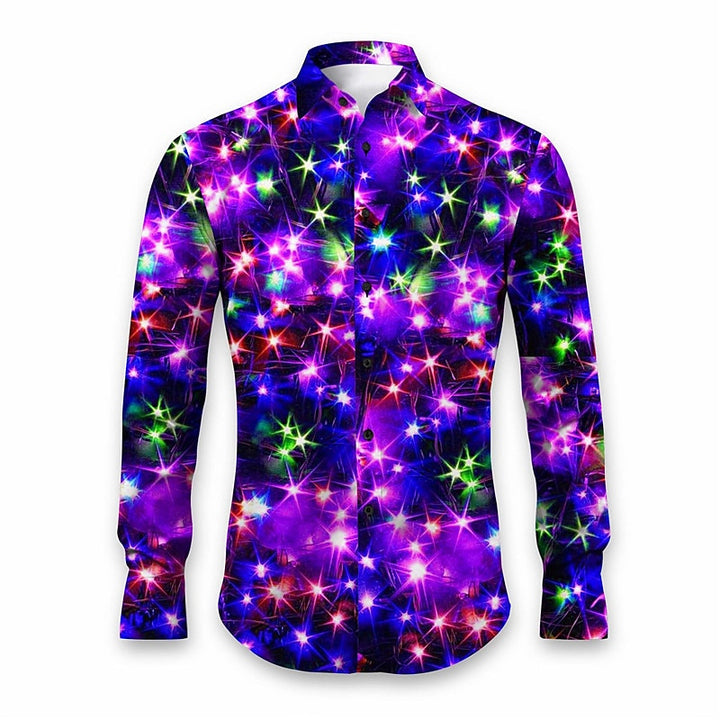 Holiday Gold Neon Men's Long Sleeve Shirts Stretch Plus Size Drama Costume Button Shirts 2310000911