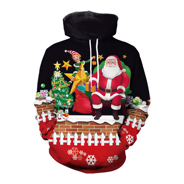 Men's Santa Print Casual Pullover Hoodie Couple