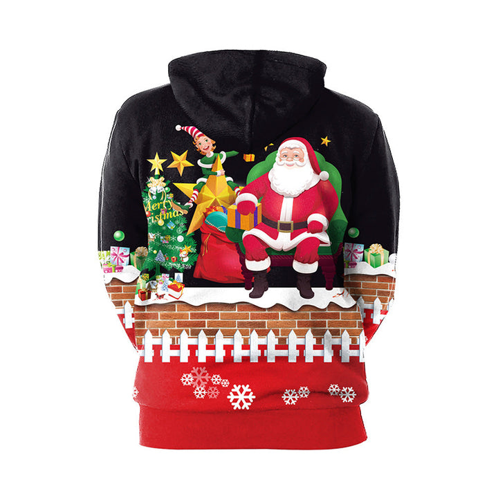 Men's Santa Print Casual Pullover Hoodie Couple