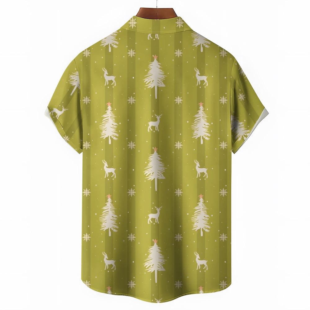 Christmas Tree Snowflake Stripe Print Short Sleeve Shirt 2410006326